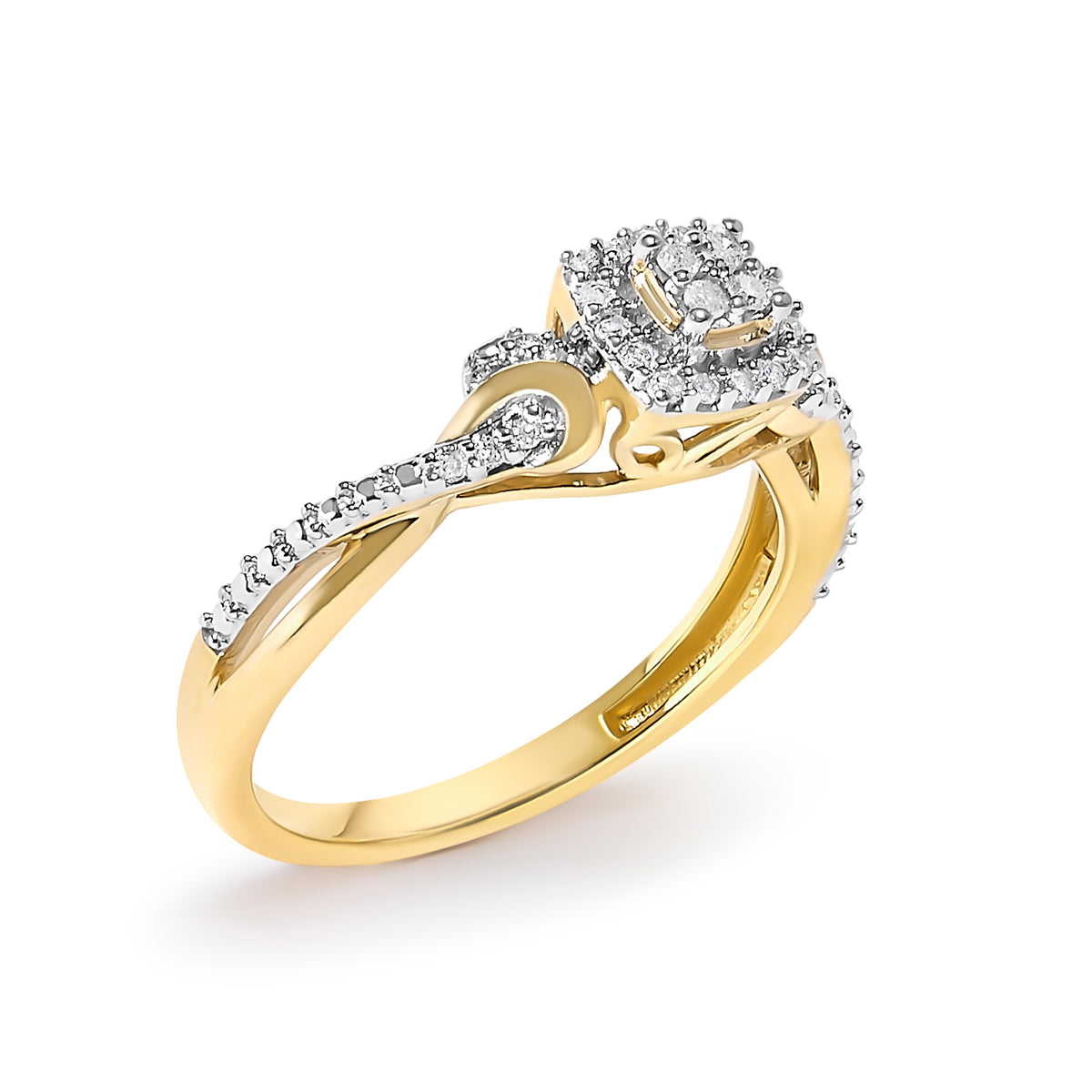10K Yellow Gold Twisted Shank 1/10 Cttw Diamond Composite Halo Engagement Ring (I-J Color, I3 Clarity)