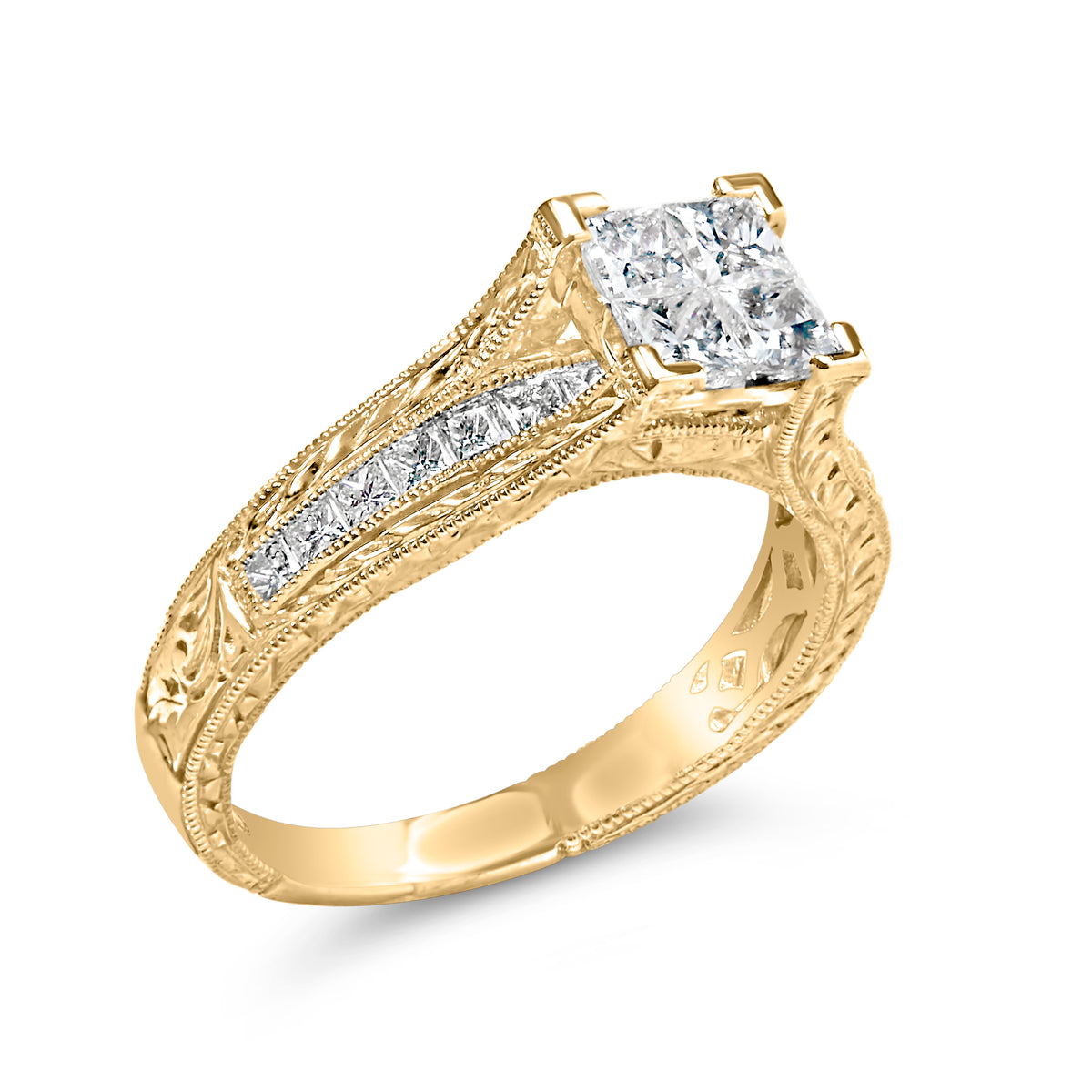 14K Yellow Gold 1.0 Cttw Princess Composite Diamond Engagement Ring (G-H Color, VS1-VS2 Clarity)
