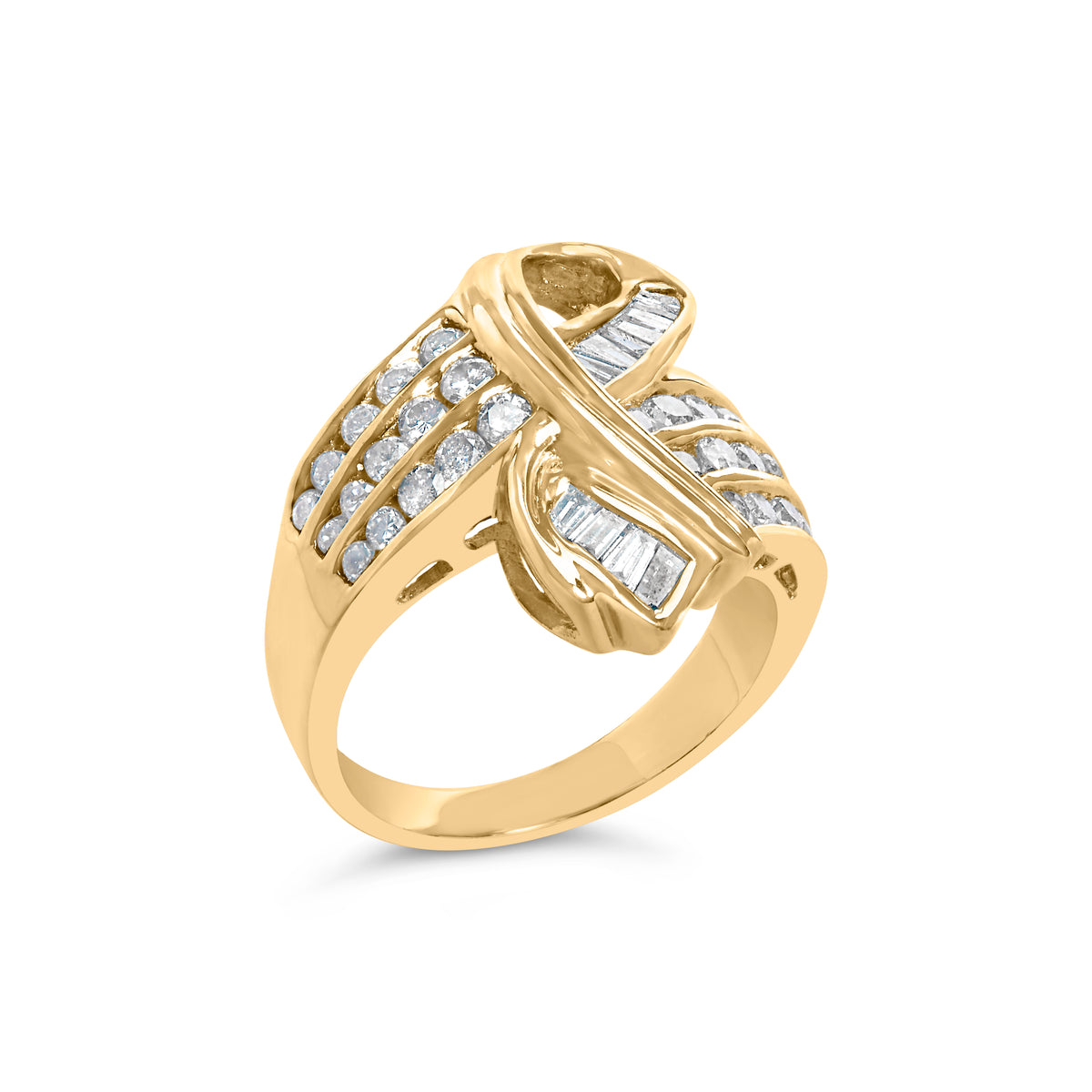 14K Yellow Gold 1 1/3 Cttw Channel Set Diamond Bypass Cocktail Ring (J-K Color, I1-I2 Clarity)