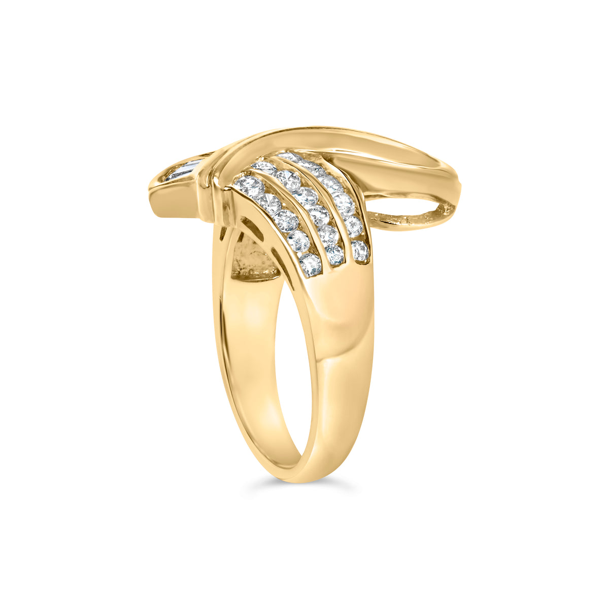 14K Yellow Gold 1 1/3 Cttw Channel Set Diamond Bypass Cocktail Ring (J-K Color, I1-I2 Clarity)