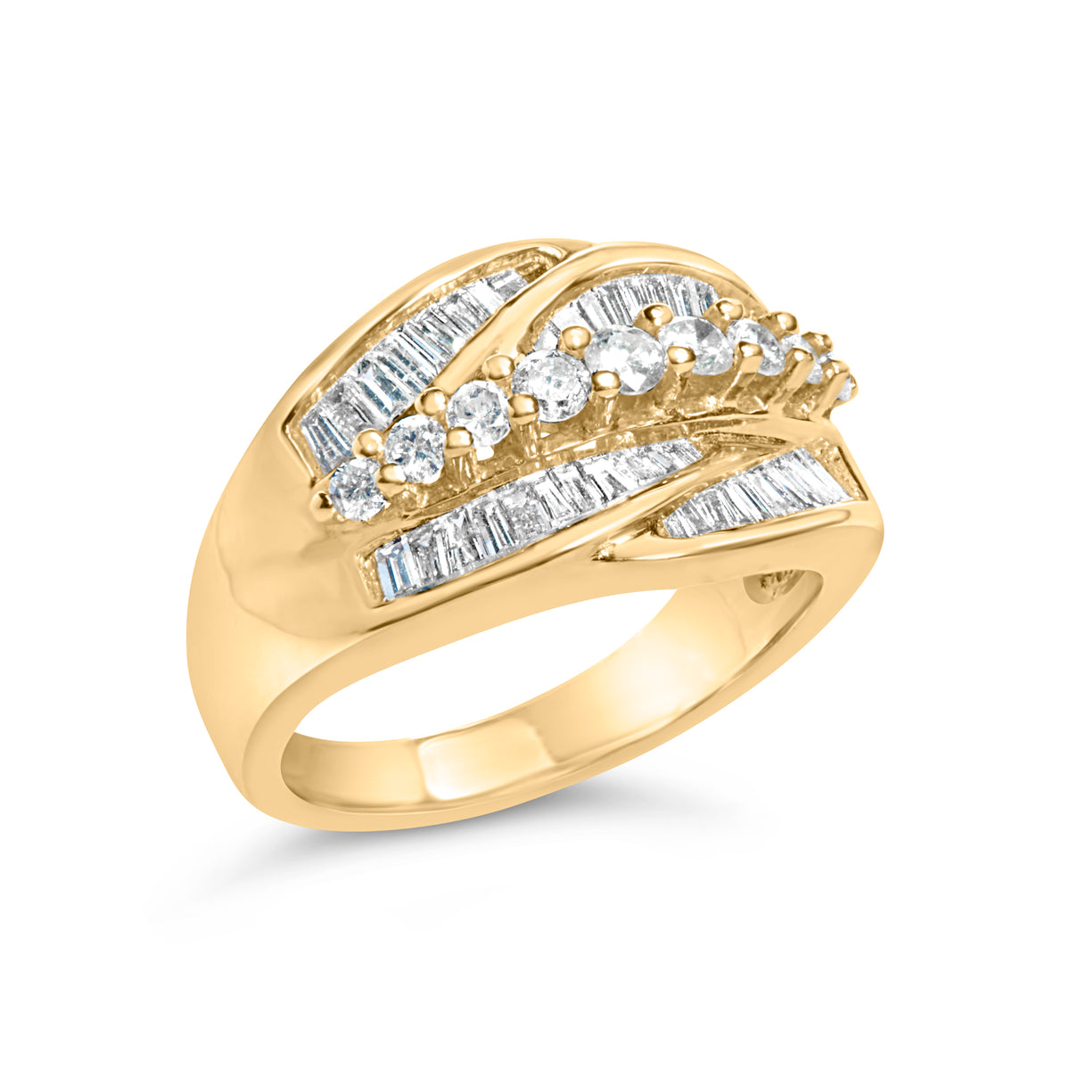 14K Yellow Gold 1.00 Cttw Diamond Cocktall Cluster 5 Stone Ring (H-I Color, SI1-I1 Clarity)