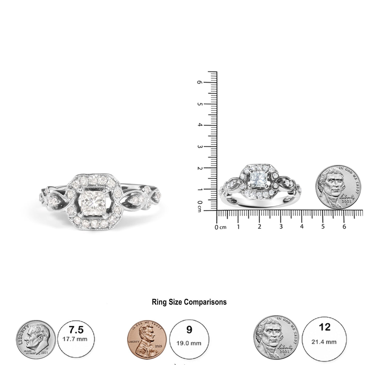 14K White Gold Diamond 3/4 Cttw Diamond Halo Style and Woven Shank Engagement Ring (G-H Color, VS2-SI1 Clarity)