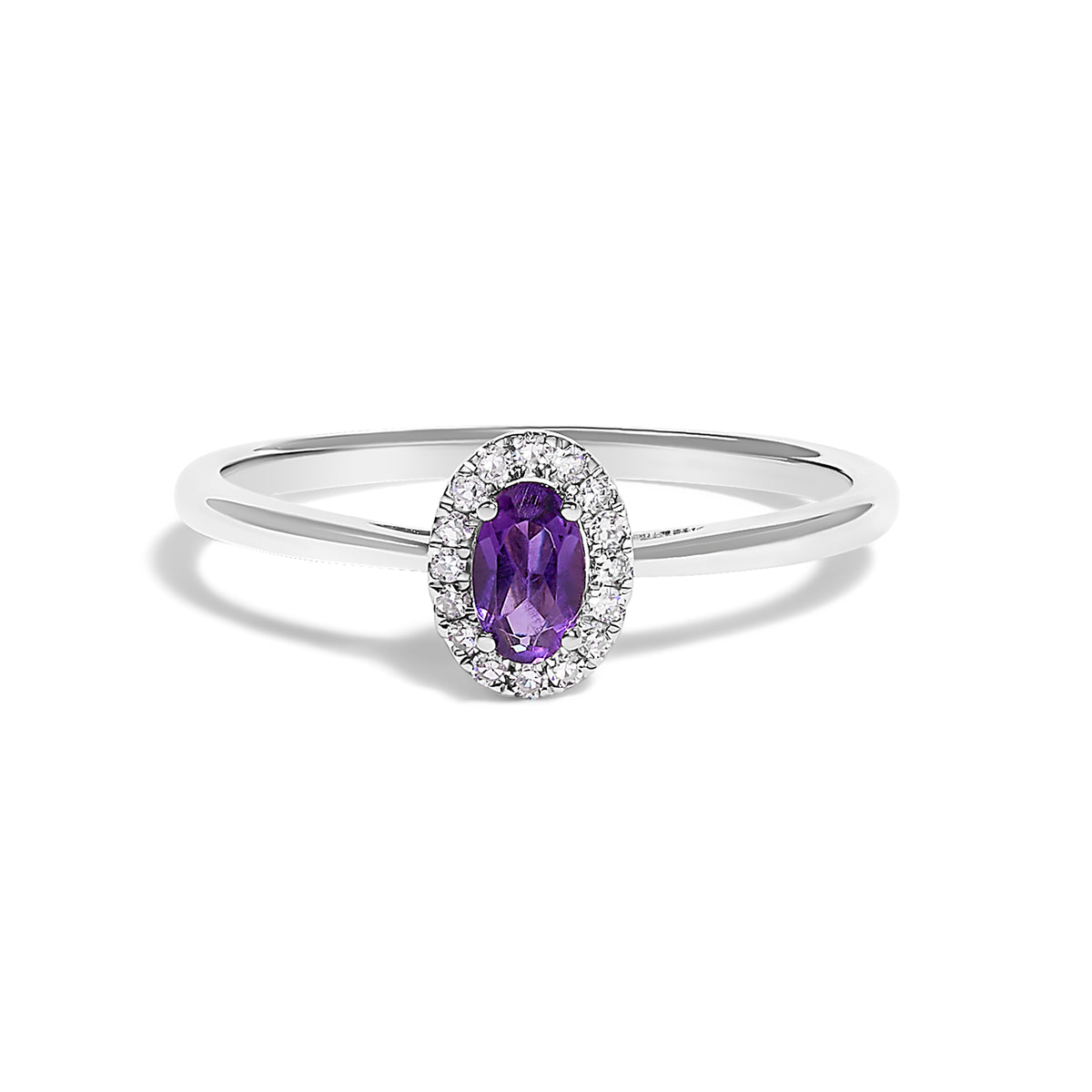 10K White Gold 5X3MM Oval Purple Amethyst and Diamond Accent Halo Ring (I-J Color, I1-I2 Clarity)