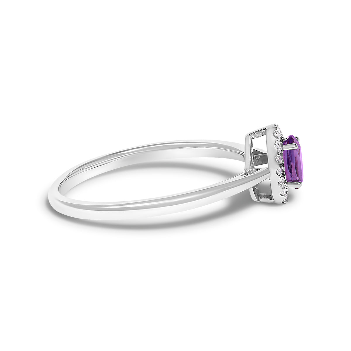 10K White Gold 5X3MM Oval Purple Amethyst and Diamond Accent Halo Ring (I-J Color, I1-I2 Clarity)