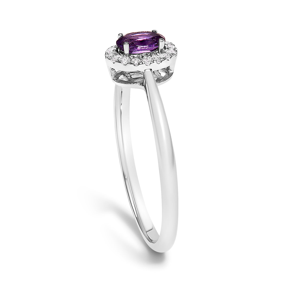 10K White Gold 5X3MM Oval Purple Amethyst and Diamond Accent Halo Ring (I-J Color, I1-I2 Clarity)
