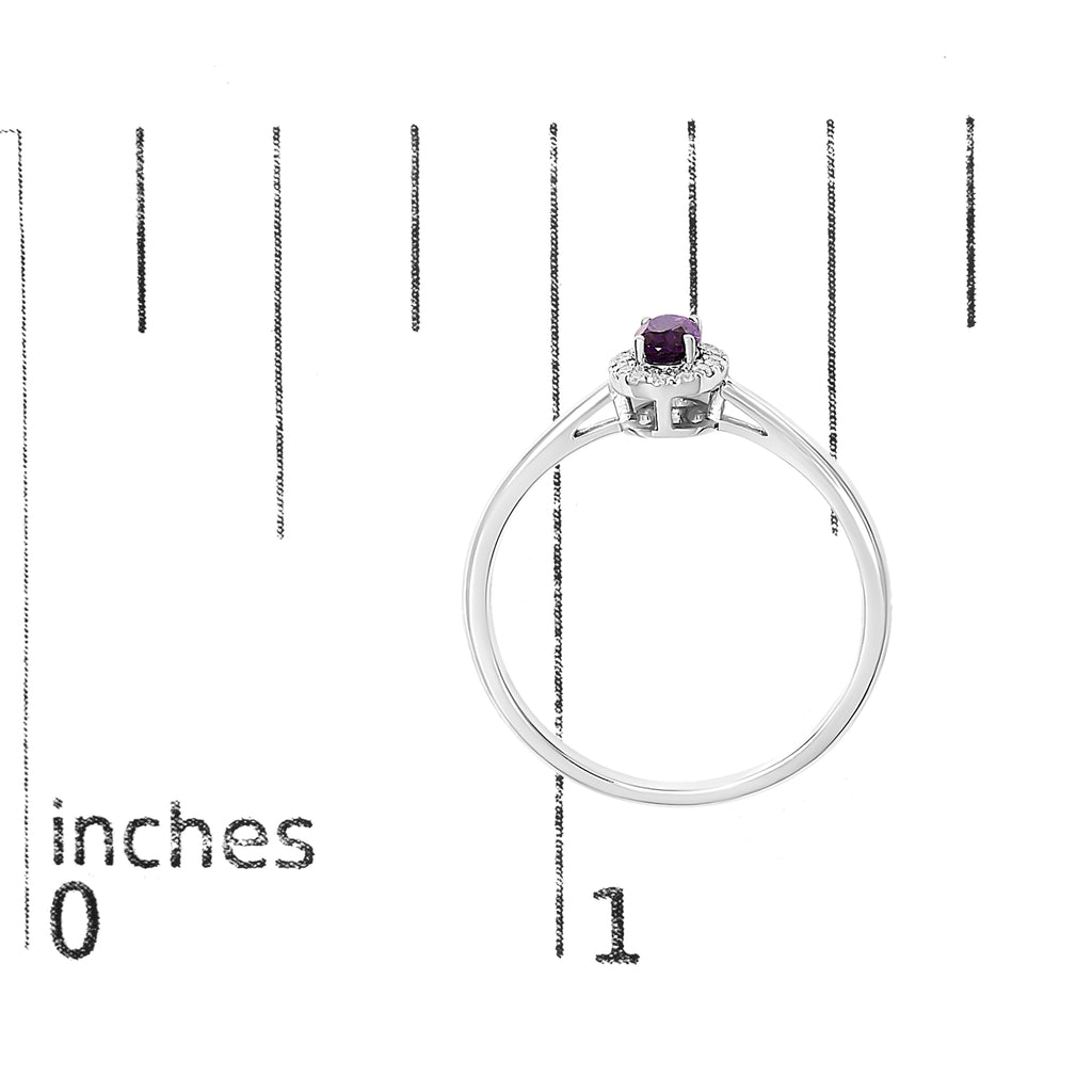 10K White Gold 5X3MM Oval Purple Amethyst and Diamond Accent Halo Ring (I-J Color, I1-I2 Clarity)