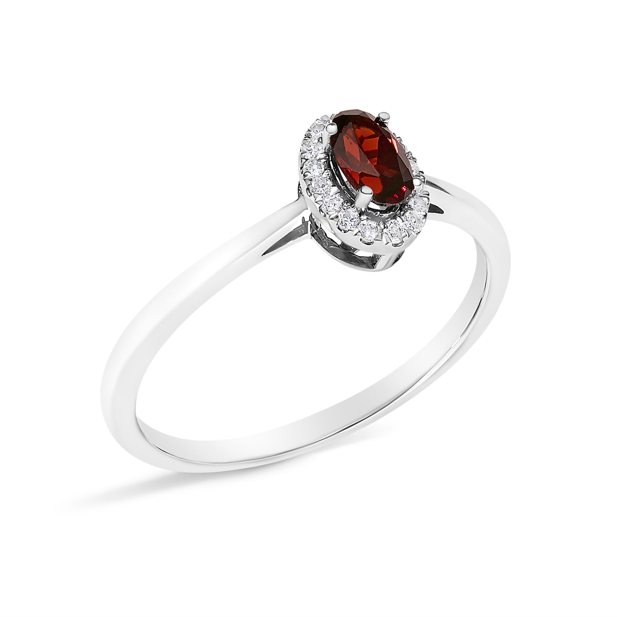 10K White Gold 5X3MM Oval Red Garnet and Diamond Accent Halo Ring (I-J Color, I1-I2 Clarity)