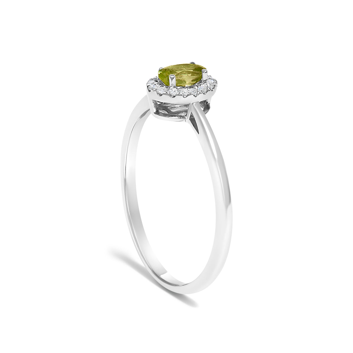 10K White Gold 5X3MM Oval Green Peridot and Diamond Accent Halo Ring (I-J Color, I1-I2 Clarity)