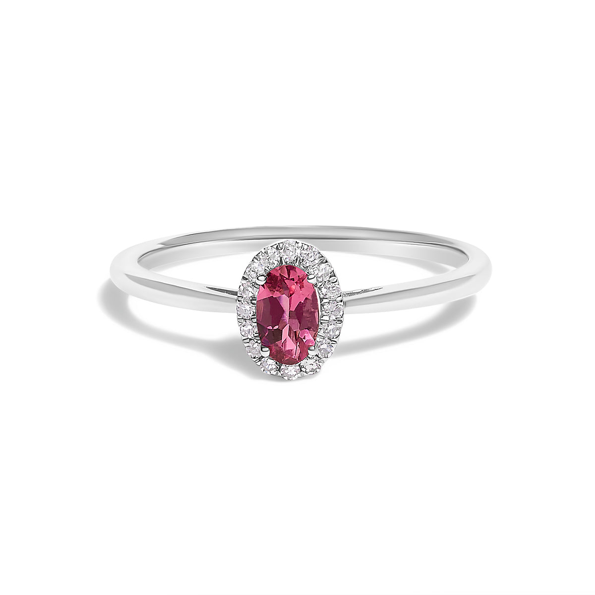 10K White Gold 5X3MM Oval Pink Tourmaline and Diamond Accent Halo Ring (I-J Color, I1-I2 Clarity)