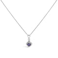 10K White Gold Blue Purple Tanzanite and Diamond Accent Cushion Drop Pendant Necklace