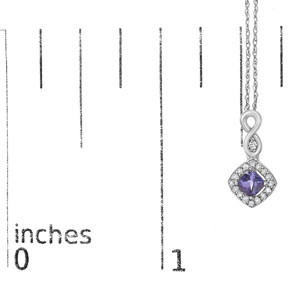 10K White Gold Blue Purple Tanzanite and Diamond Accent Cushion Drop Pendant Necklace