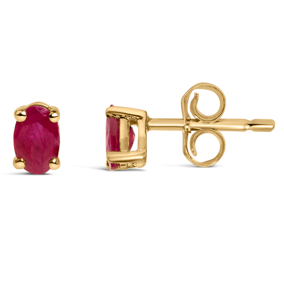 14K Yellow Gold 5x3 MM Oval Red Ruby Solitaire Stud Earrings