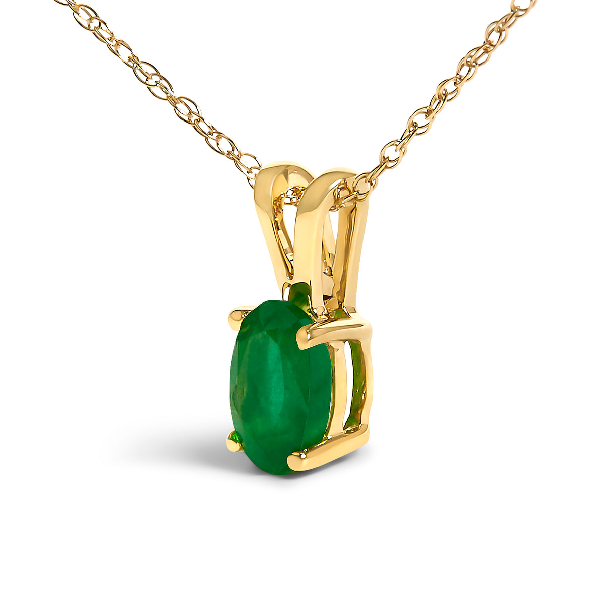 14K Yellow Gold Oval Green Emerald Solitaire Pendant Necklace