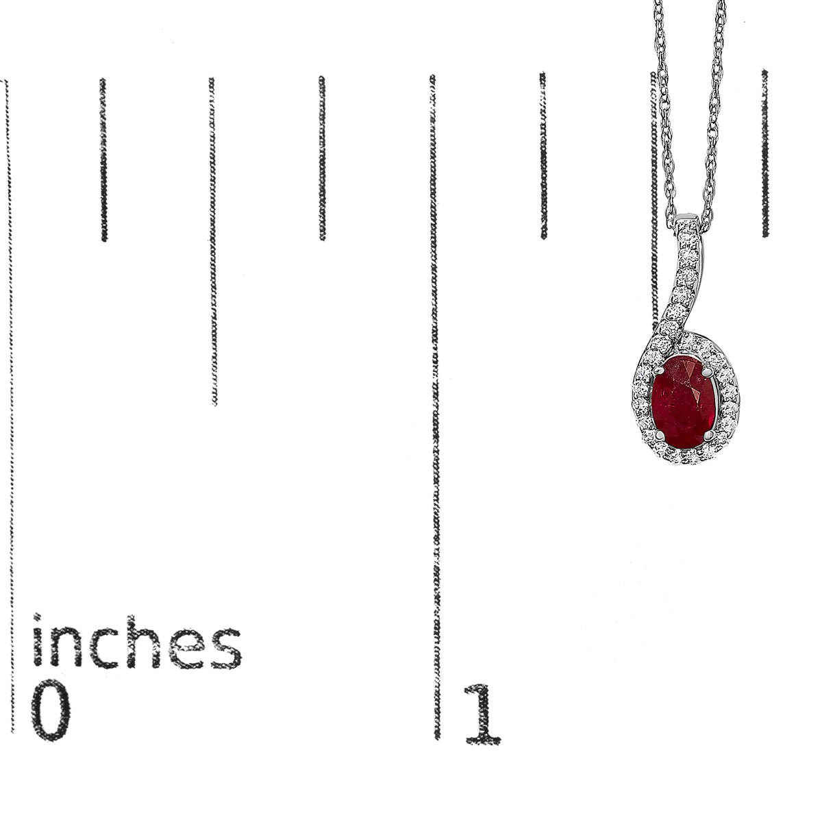 10K White Gold Red Ruby and Diamond Accent Teardrop Pendant Necklace