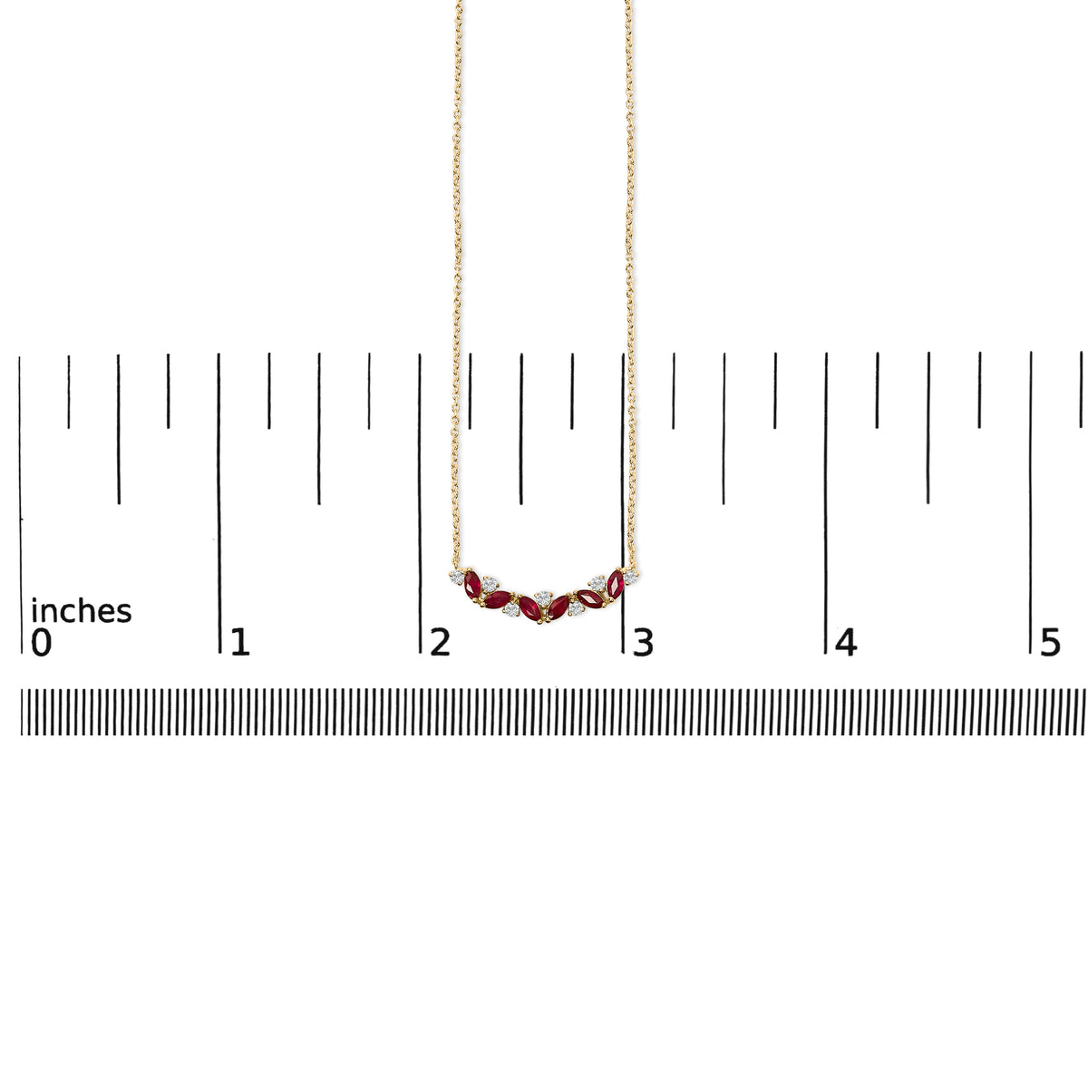 14K Yellow Gold Red Ruby and Diamond Trio Bar Line Necklace (I-J Color, SI2-I1 Clarity)
