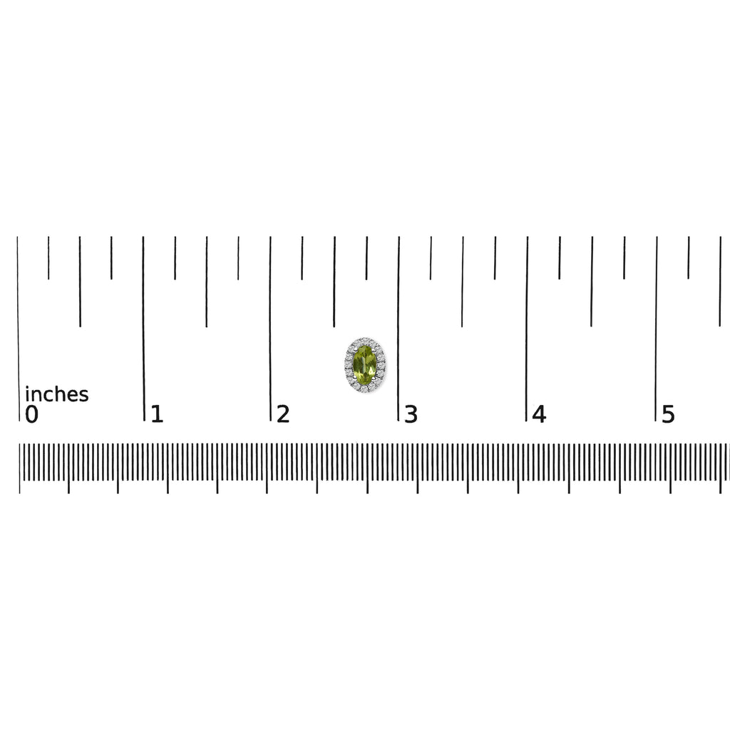 10K White Gold 5x3 MM Oval Green Peridot and Diamond Halo Stud Earrings (I-J Color, I1-I2 Clarity)