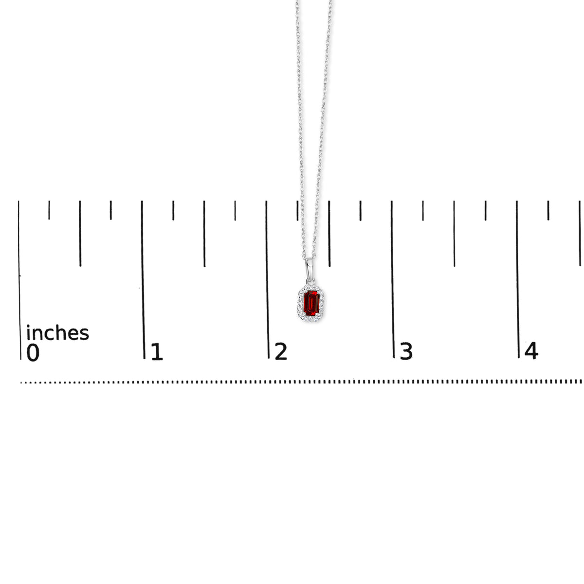 10K White Gold 5x3mm Red Garnet and Diamond Accent Halo Octagonal Shape 18" Pendant Necklace (I-J Color, I1-I2 Clarity)