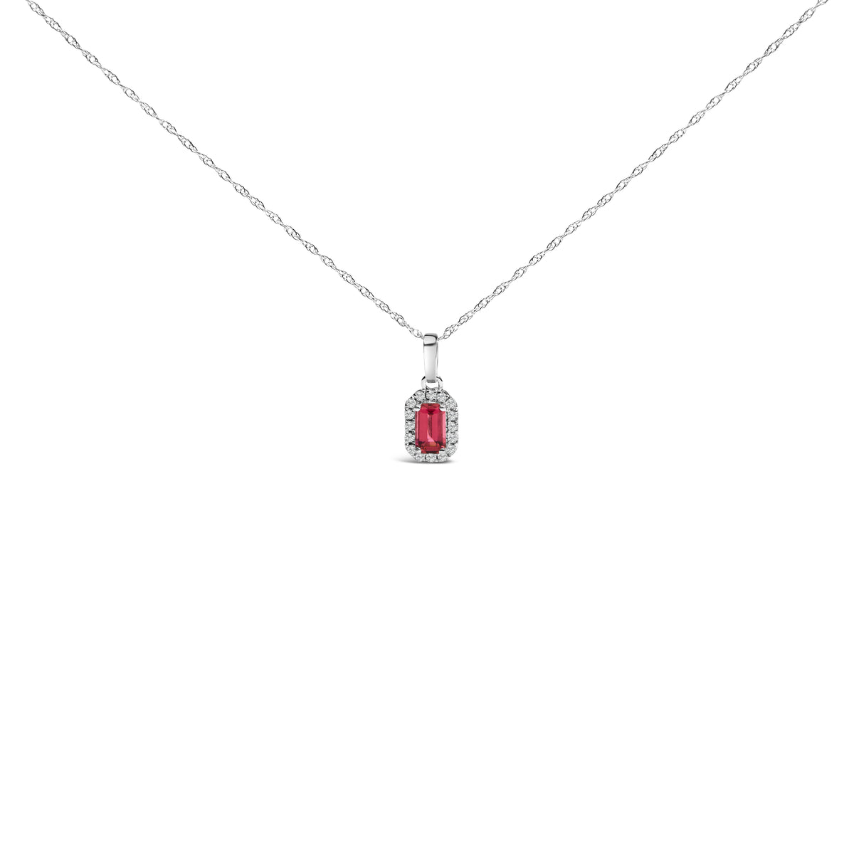 10K White Gold 5x3mm Pink Tourmaline and Diamond Accent Halo Octagonal Shape 18" Pendant Necklace (I-J Color, I1-I2 Clarity)