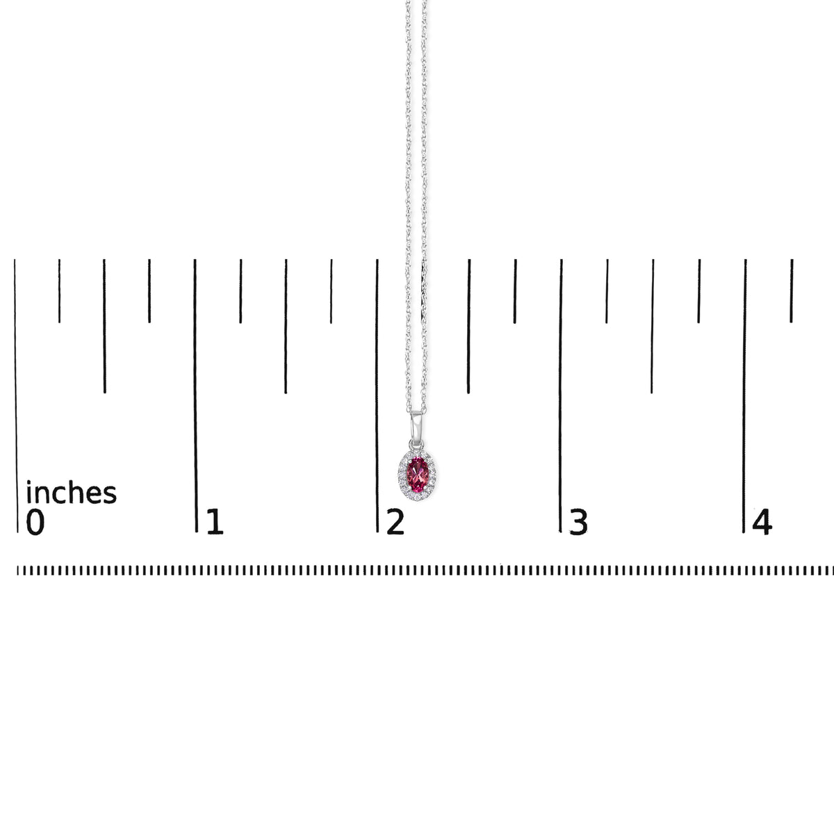 10K White Gold 5x3mm Pink Tourmaline and Diamond Accent Halo Oval Shape 18" Pendant Necklace (I-J Color, I1-I2 Clarity)
