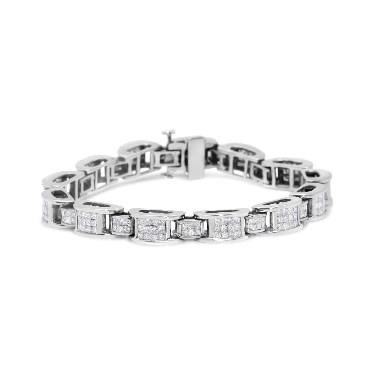 14K White Gold 5.0 Cttw Princess Cut Diamond Invisible Set Alternating Size D Shaped Links Tennis Bracelet (H-I Color, SI2-I1 Clarity) - 7”