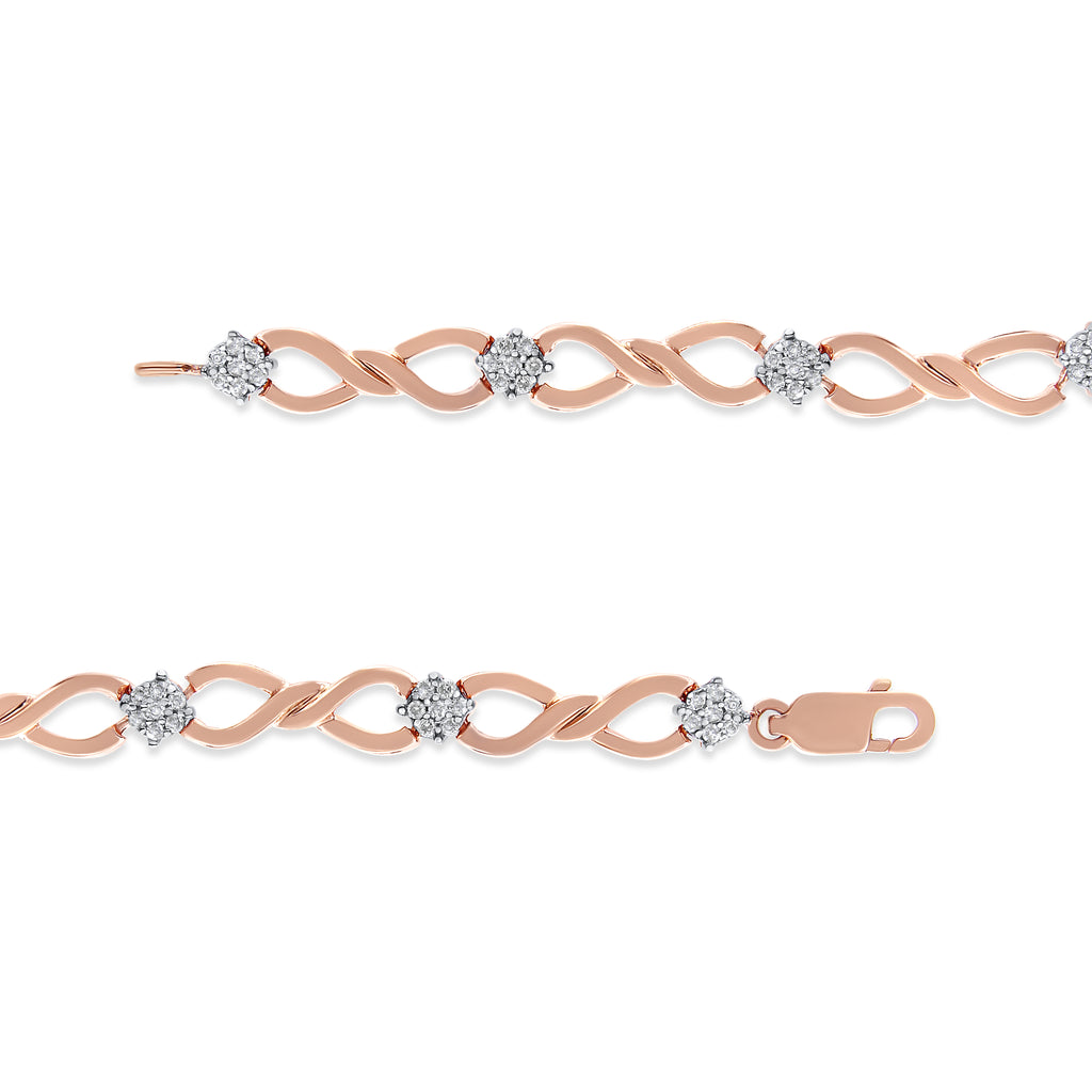 10K Rose Gold 1/2 cttw Diamond Cluster and Infinity Weave Link Bracelet (H-I Color, I2-I3 Clarity)"