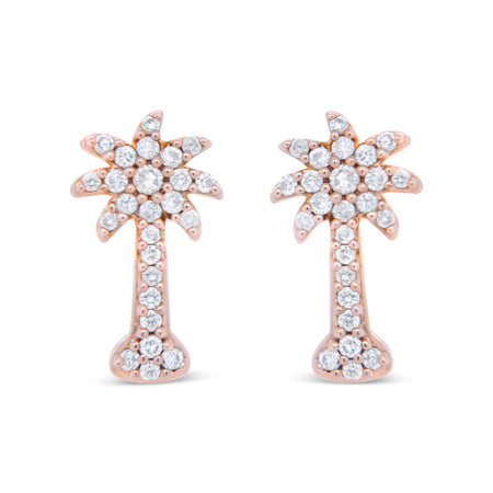 10K Rose Gold 1/4 Cttw Diamond Palm Tree Push Back Stud Earrings (H-I Color, I1-I2 Clarity) - Model View
