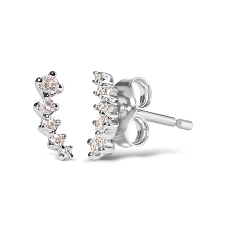 10K White Gold 1/10 Cttw Diamond Journey Style Climber Stud Earrings (H-I Color, I1-I2 Clarity) - Model View
