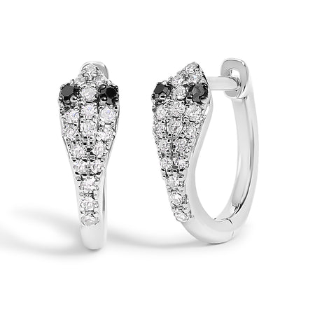 10K White Gold 1/5 Cttw Diamond Snake Eyes Huggy Hoop Earrings - Model View