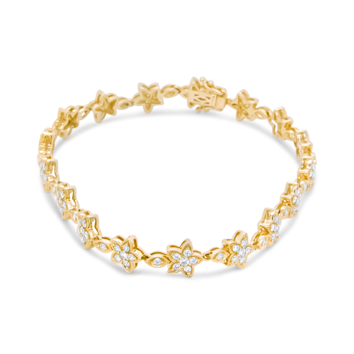 14K Yellow Gold 1 1/5 Cttw Round Diamond Floral Star-Shaped Link Bracelet (H-I Color, SI1-SI2 Clarity)"