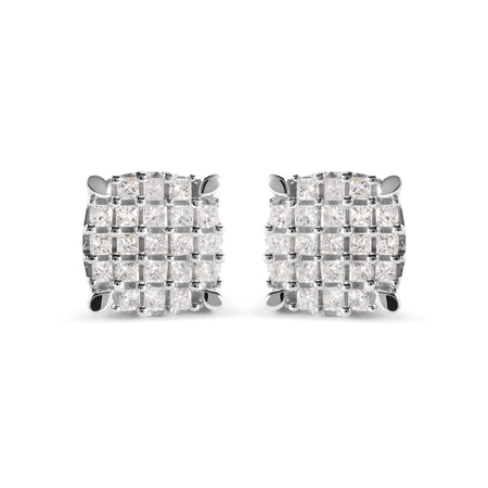 10K White Gold 3/4 Cttw Princess Diamond Composite Cushion Shape Stud Earrings (I-J Color, I1-I2 Clarity)