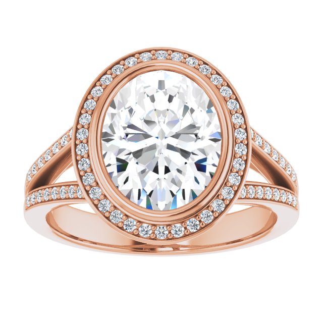 Oval Halo-Style Bezel-Set Engagement Ring Mounting