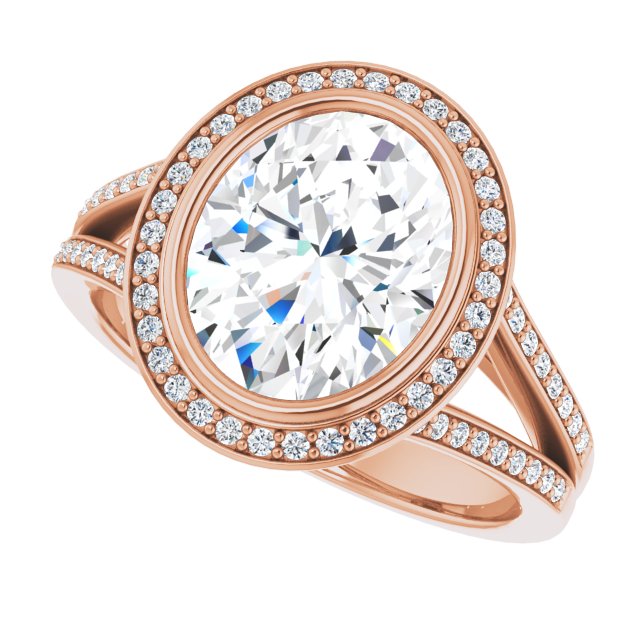 Oval Halo-Style Bezel-Set Engagement Ring Mounting