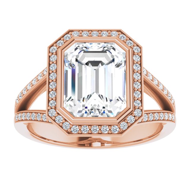 Emerald Halo-Style Bezel-Set Engagement Ring Mounting