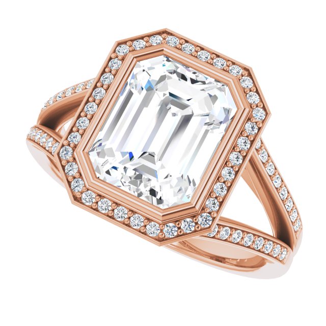 Emerald Halo-Style Bezel-Set Engagement Ring Mounting