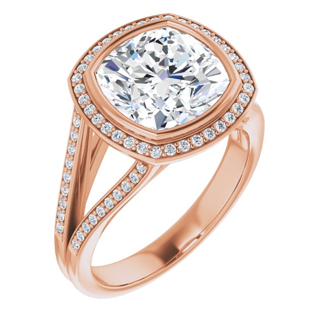 Cushion Halo-Style Bezel-Set Engagement Ring Mounting