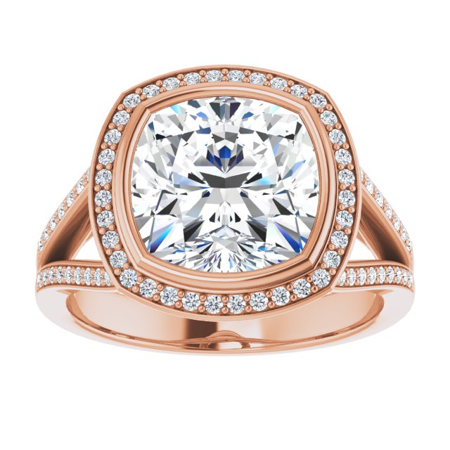 Cushion Halo-Style Bezel-Set Engagement Ring Mounting