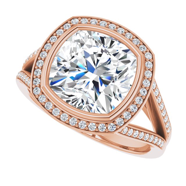 Cushion Halo-Style Bezel-Set Engagement Ring Mounting