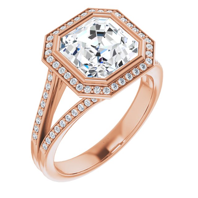 Asscher Halo-Style Bezel-Set Engagement Ring Mounting
