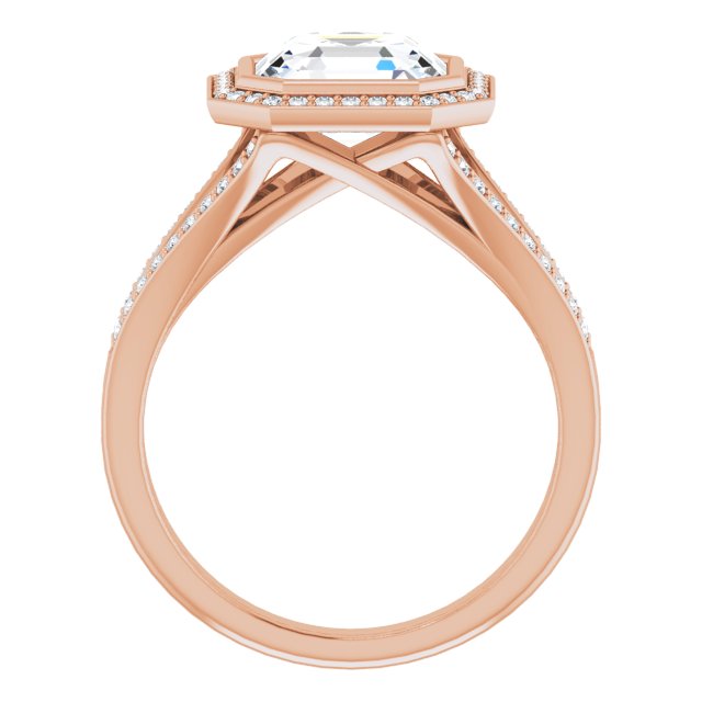 Asscher Halo-Style Bezel-Set Engagement Ring Mounting
