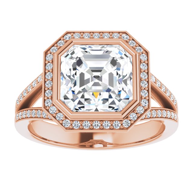 Asscher Halo-Style Bezel-Set Engagement Ring Mounting