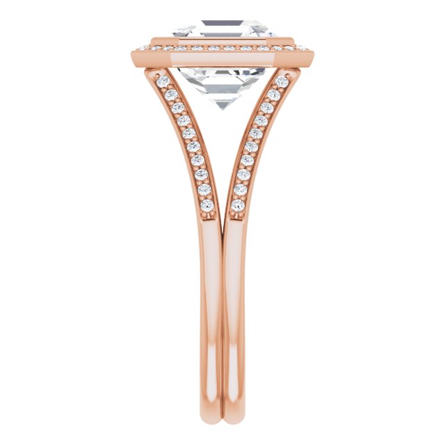 Asscher Halo-Style Bezel-Set Engagement Ring Mounting
