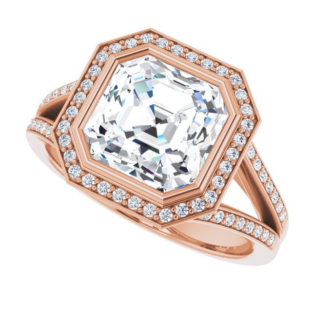 Asscher Halo-Style Bezel-Set Engagement Ring Mounting