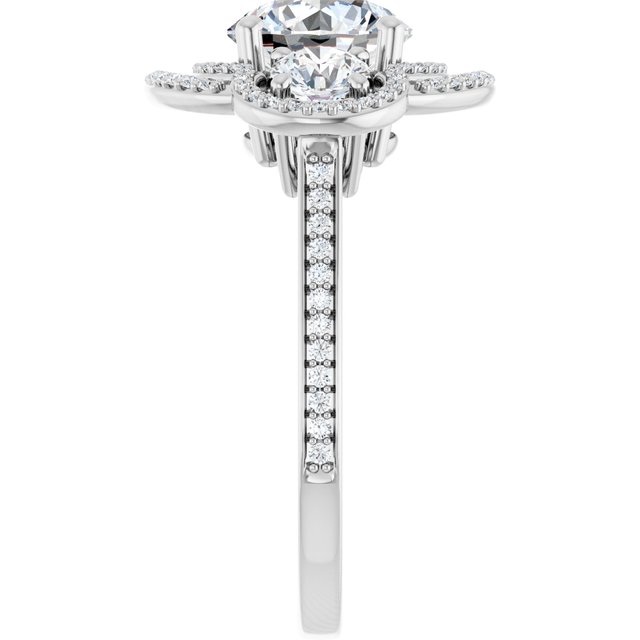 Round Three-Stone Halo-Style Engagement Ring Mounting