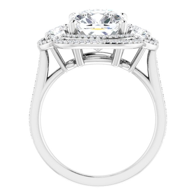 Cushion Three-Stone Halo-Style Engagement Ring Mounting