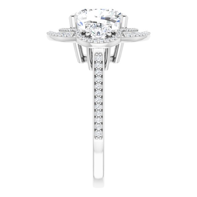 Cushion Three-Stone Halo-Style Engagement Ring Mounting