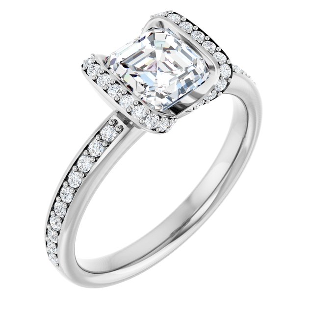 Asscher Half Bezel Halo-Style Engagement Ring