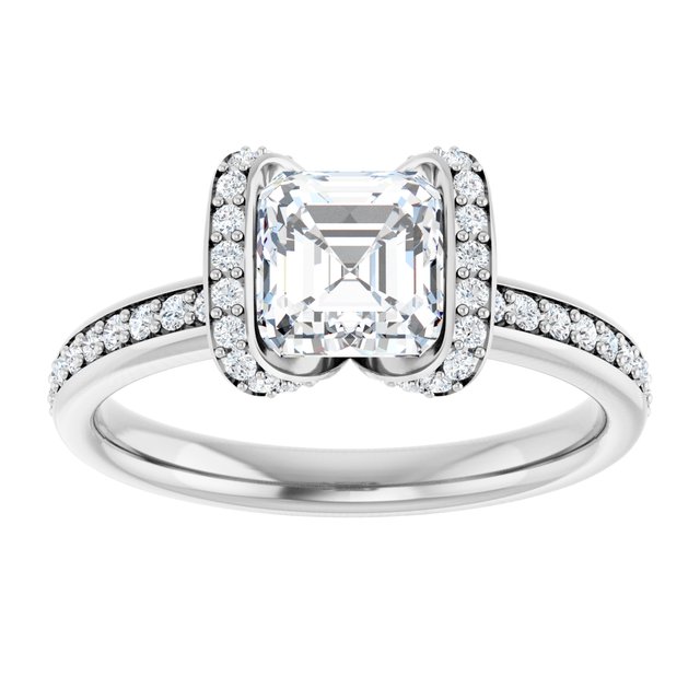 Asscher Half Bezel Halo-Style Engagement Ring