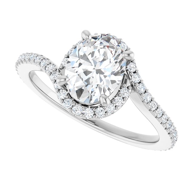 Oval Bypass Halo-Style Engagement Ring Mounting