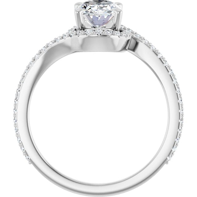 Oval Bypass Halo-Style Engagement Ring Mounting