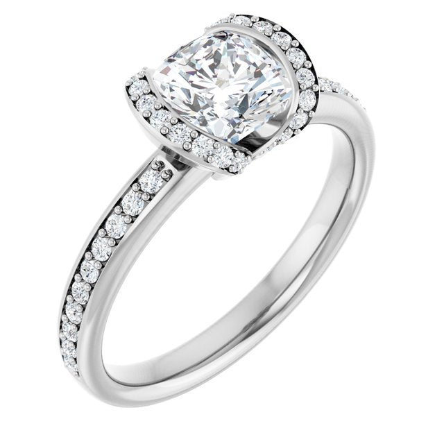 Cushion Half Bezel Halo-Style Engagement Ring
